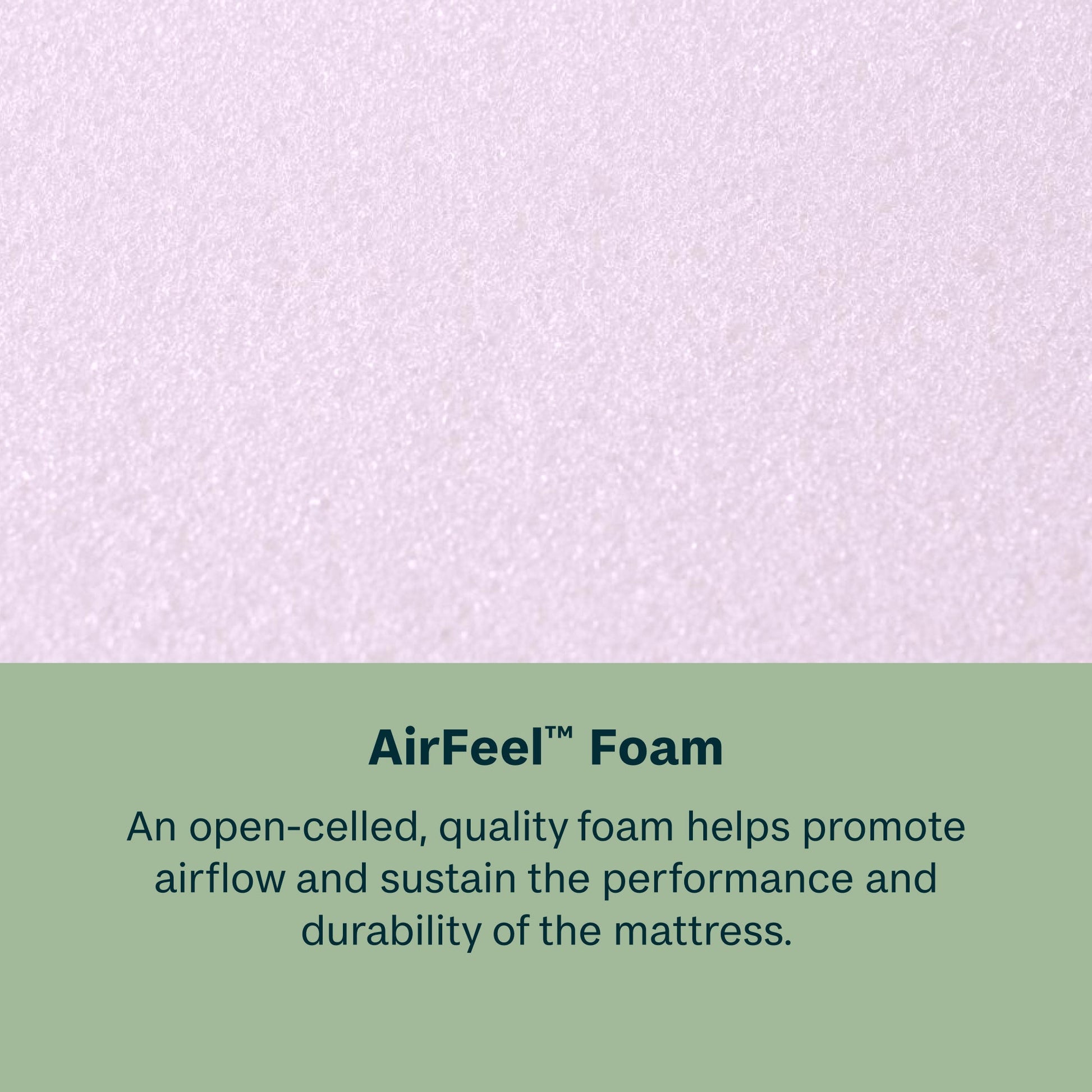 Text about AirFeel foam on a light purple background