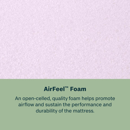 Text about AirFeel foam on a light purple background