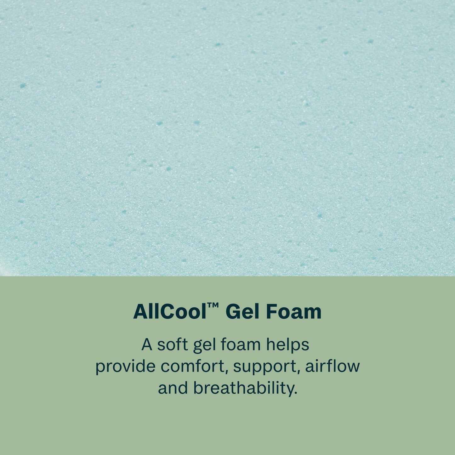 Text about AllCool Gel Foam on a light blue and green background