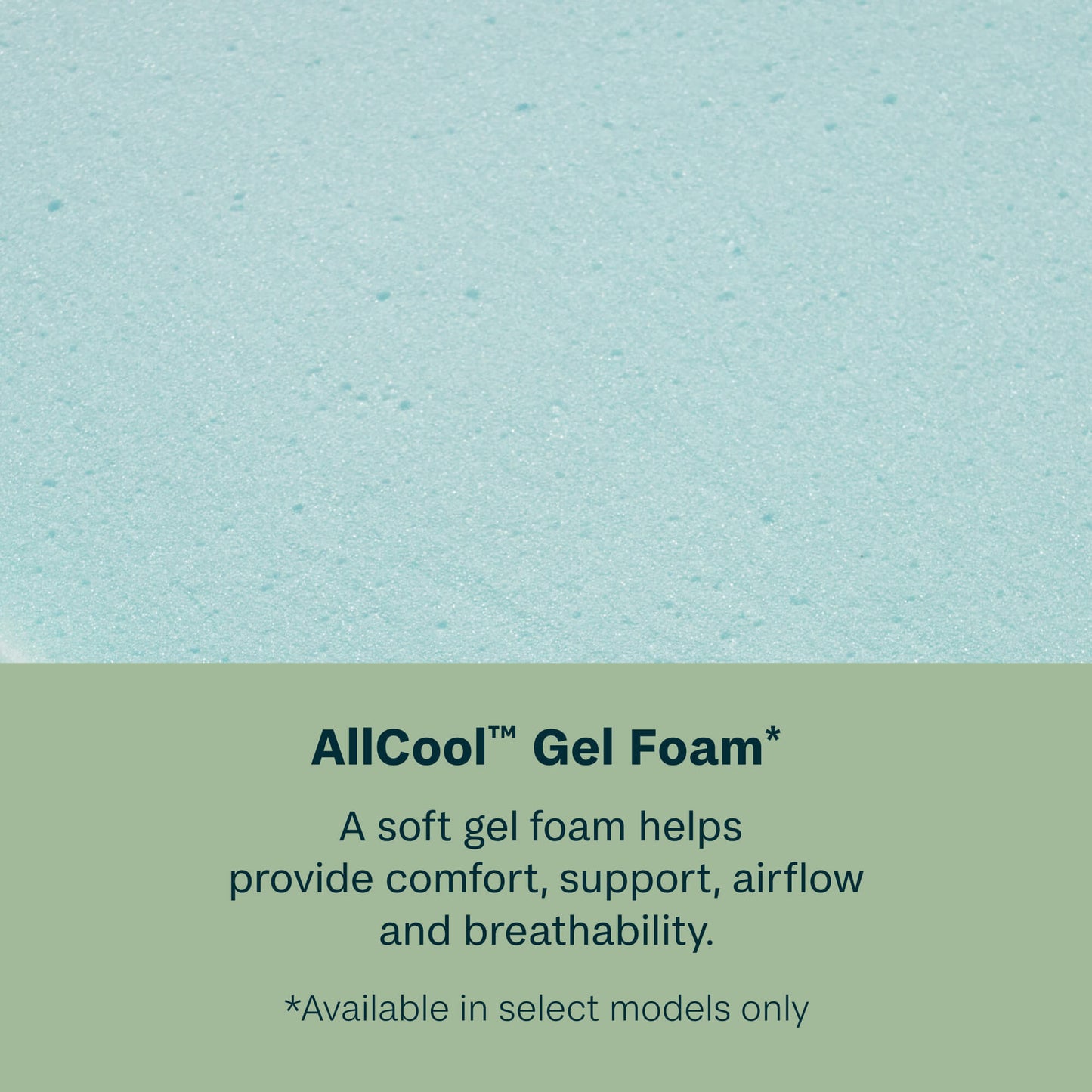 Text about AllCool Gel Foam on a light blue and green background