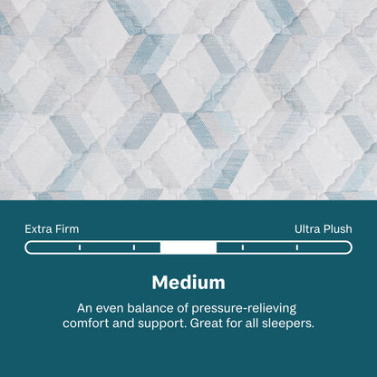 Beautysleep Mattress Textured mattress surface with a scale indicating medium firmness level.