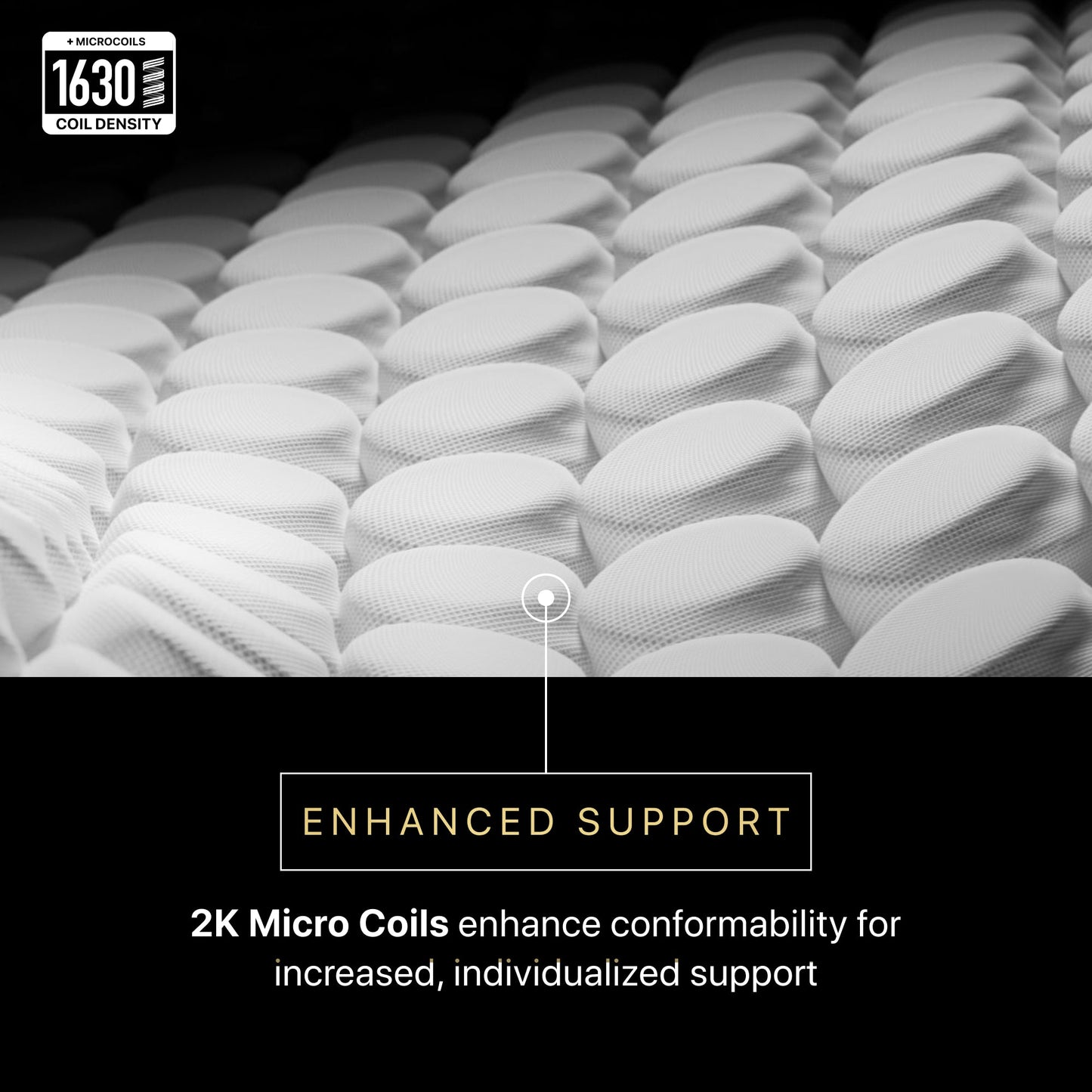 Close-up of 2K micro coils with text highlighting enhanced support and micro coil density.