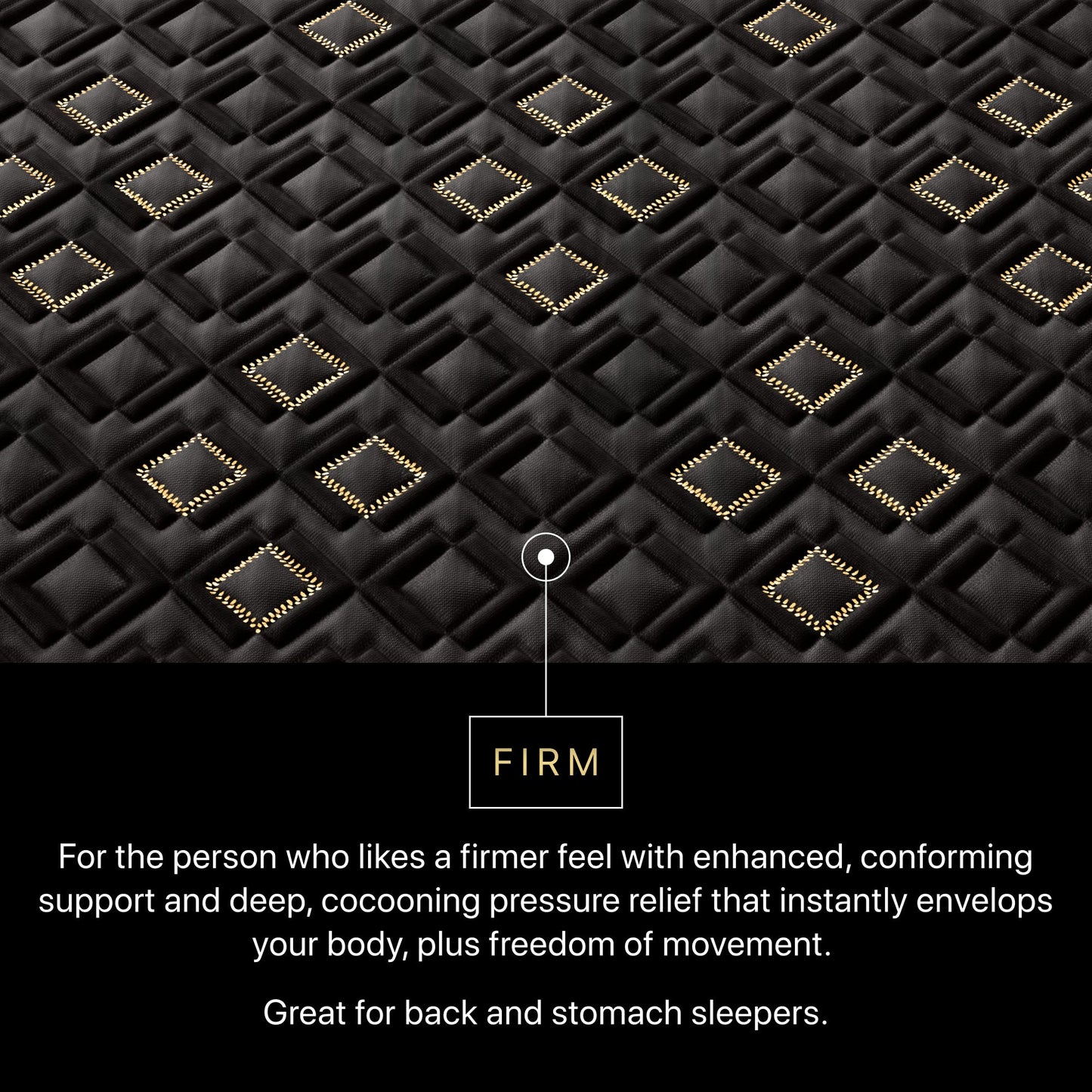 Text description of mattress topper with 'Firm' label and product features.