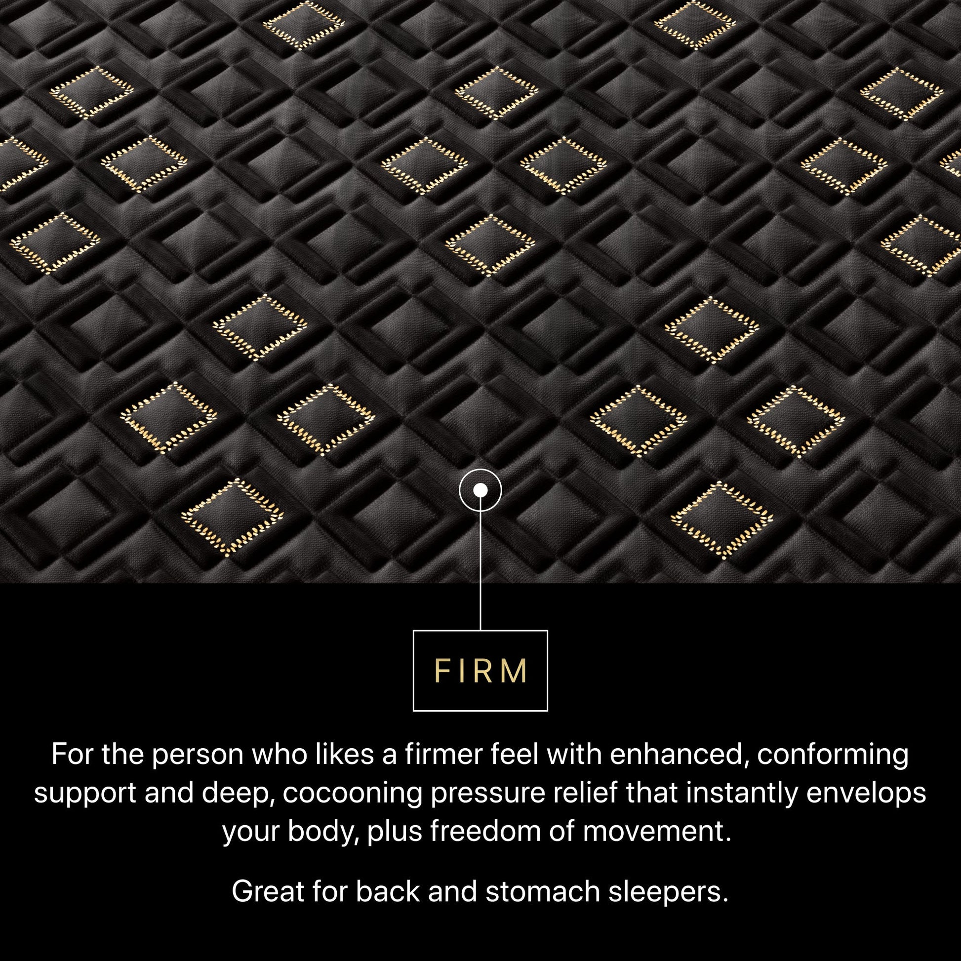 Text description of mattress topper with 'Firm' label and product features.