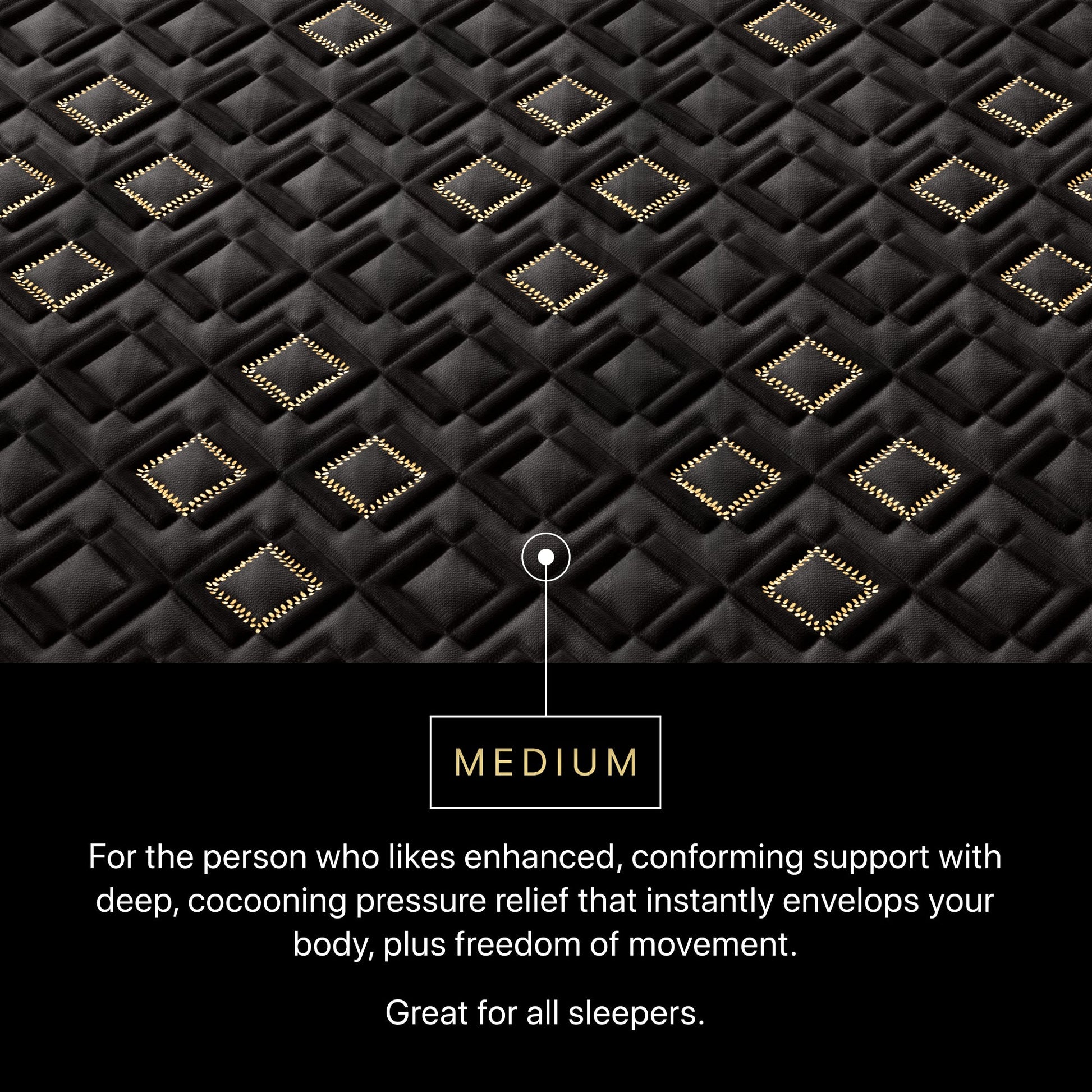Text on a black textured background describing medium support for sleepers.