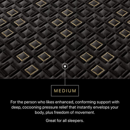 Text on a black textured background describing medium support for sleepers.